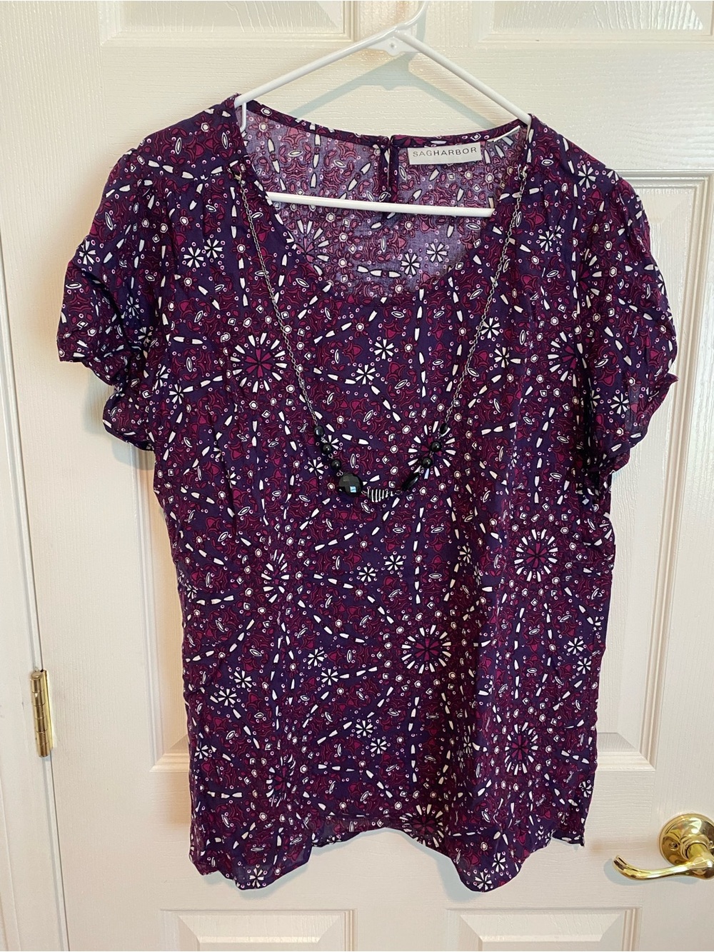 Sag Harbor Plum Floral-Geo Short Sleeve Top